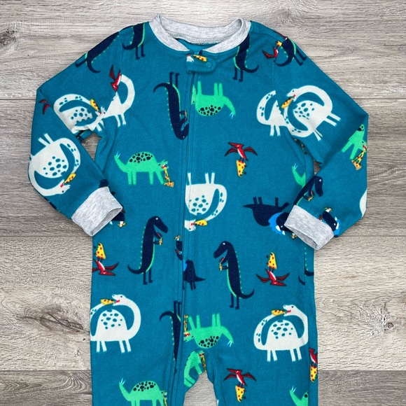 Carter’s Dinosaur Footed Fleece Pajama’s 4T Teal Blue - Picture 5 of 12